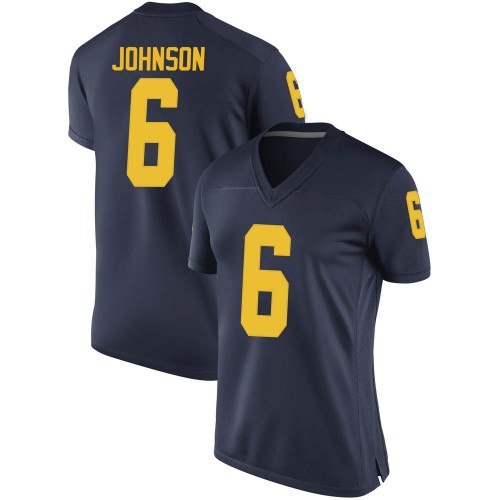 Cornelius Johnson Michigan Wolverines Women's NCAA #6 Navy Replica Brand Jordan College Stitched Football Jersey MGS6454CT